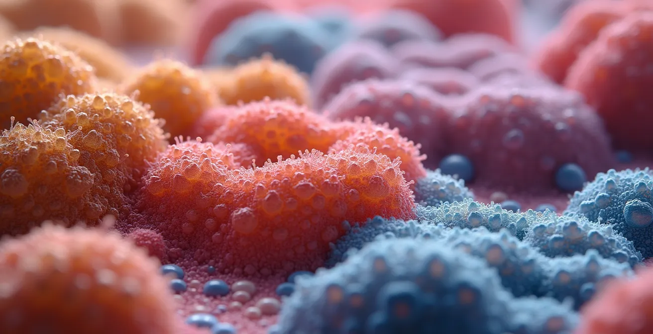 Abstract close-up texture pattern symbolizing microbial harmony and balanced gut ecosystem